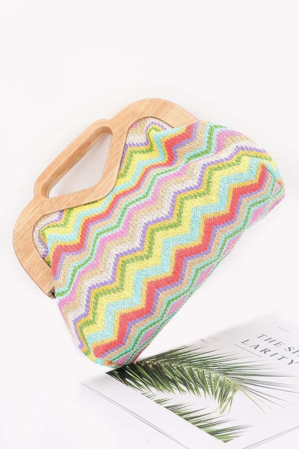 Faux Straw Wood-Frame Clutch – Polyurethane & Wood
