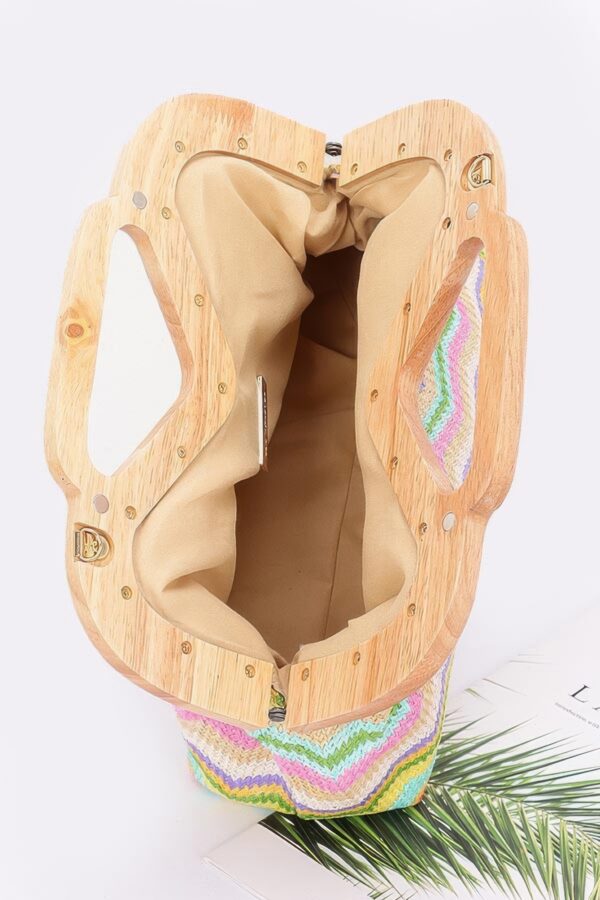 Faux Straw Wood-Frame Clutch – Polyurethane & Wood