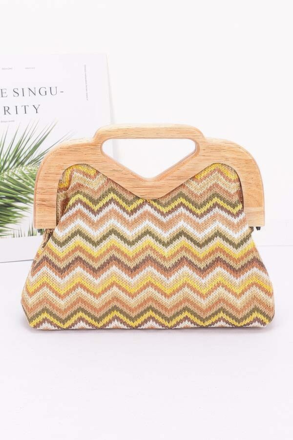 Faux Straw Wood-Frame Clutch – Polyurethane & Wood