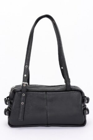 Faux Leather Sport Bag – Mixed Metal Hardware, Neutral Tones