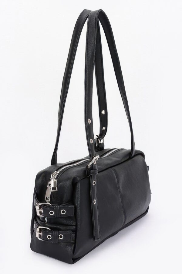 Faux Leather Sport Bag – Mixed Metal Hardware, Neutral Tones