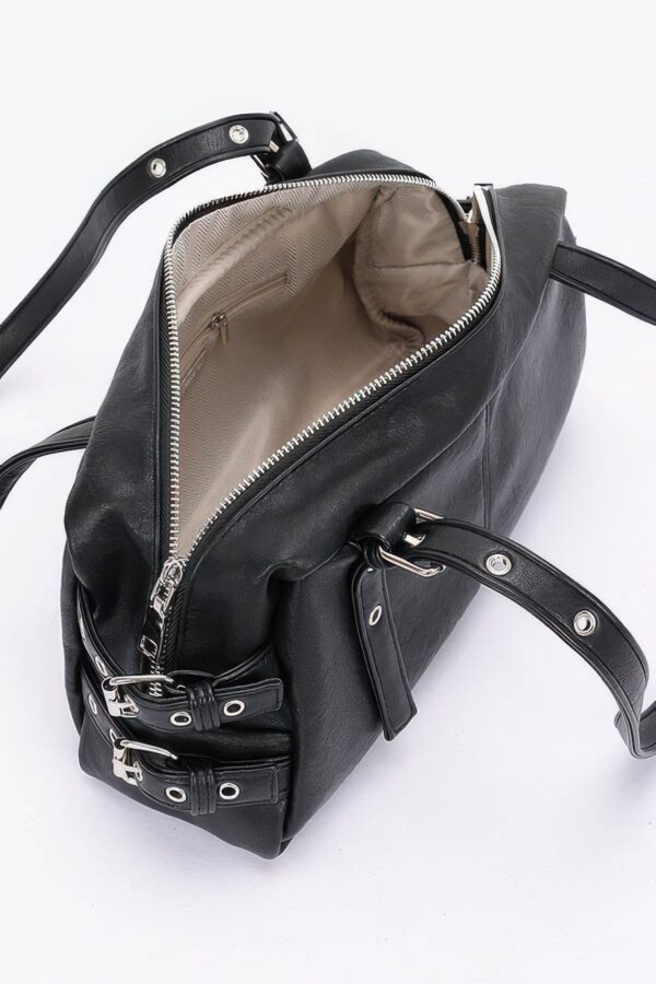 Faux Leather Sport Bag – Mixed Metal Hardware, Neutral Tones