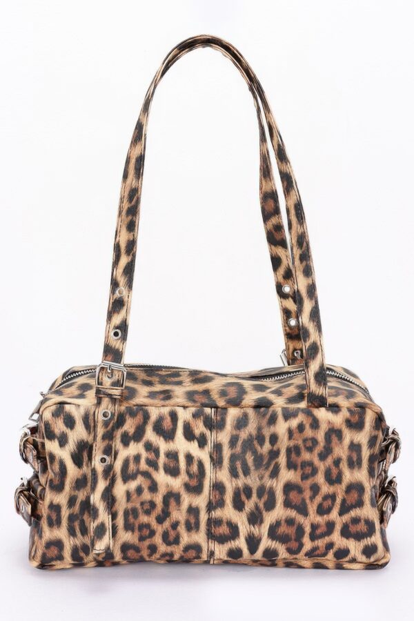 Faux Leather Sport Bag – Mixed Metal Hardware, Neutral Tones