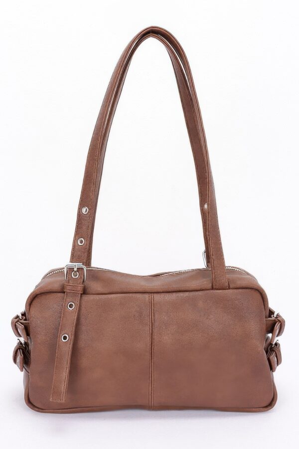 Faux Leather Sport Bag – Mixed Metal Hardware, Neutral Tones