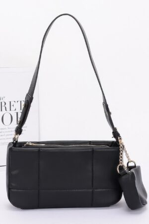 Quilted Faux Leather Shoulder Bag with Airpod Bag