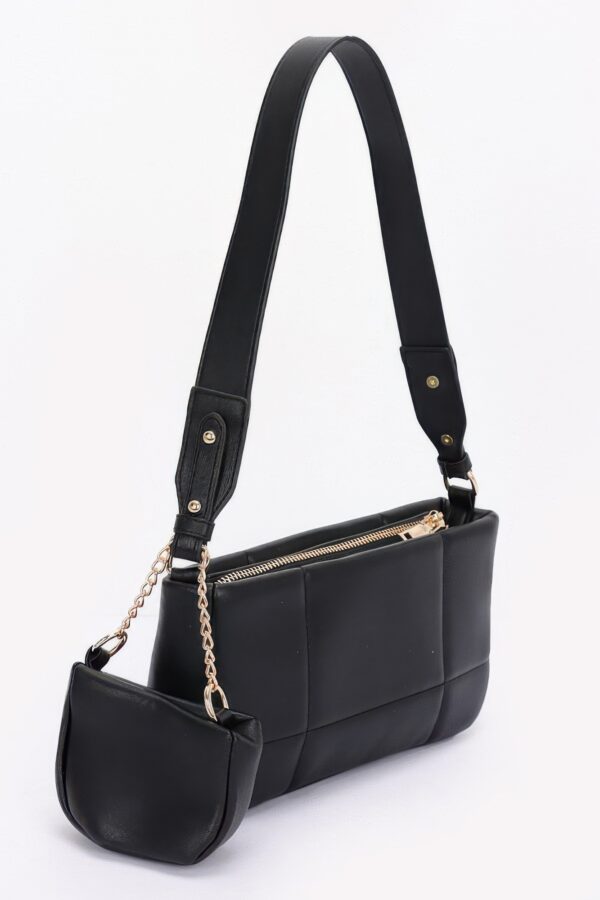 Quilted Faux Leather Shoulder Bag with Airpod Bag
