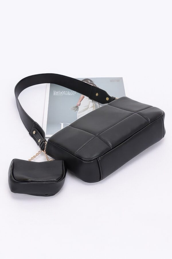 Quilted Faux Leather Shoulder Bag with Airpod Bag