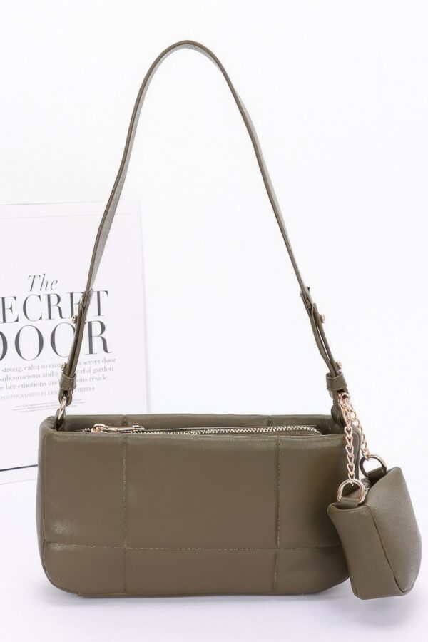 Quilted Faux Leather Shoulder Bag with Airpod Bag