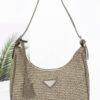Faux Leather Shoulder Bag with Woven Handle Detail