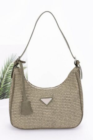 Faux Leather Shoulder Bag with Woven Handle Detail