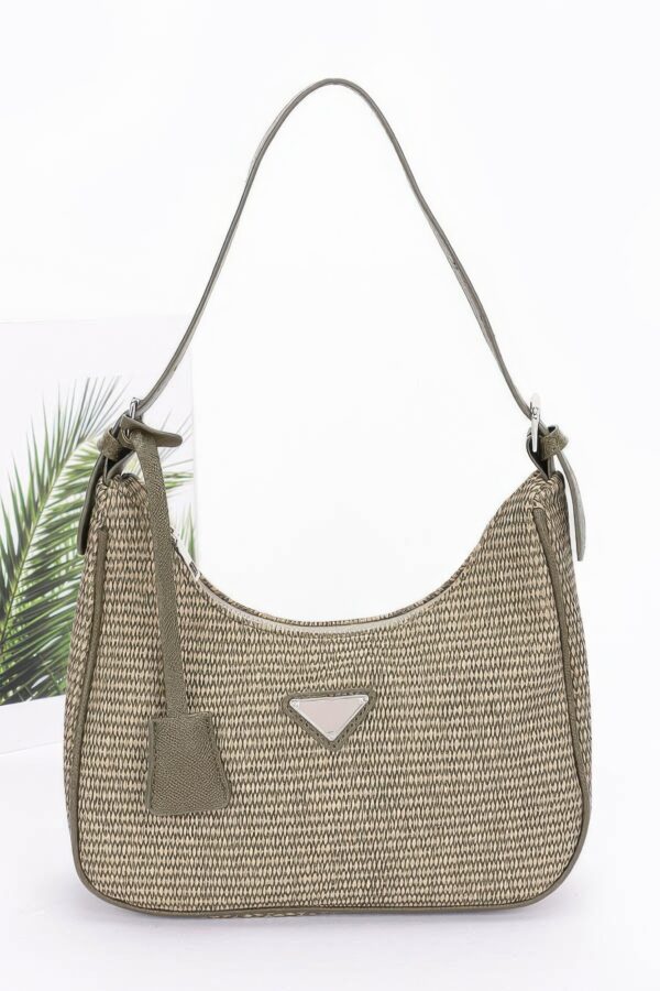 Faux Leather Shoulder Bag with Woven Handle Detail