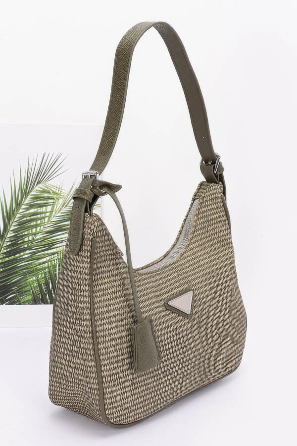 Faux Leather Shoulder Bag with Woven Handle Detail