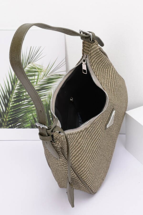Faux Leather Shoulder Bag with Woven Handle Detail