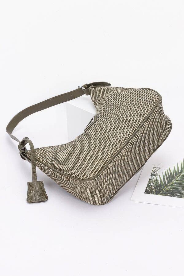 Faux Leather Shoulder Bag with Woven Handle Detail