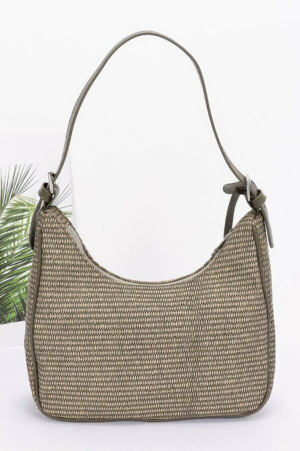 Faux Leather Shoulder Bag with Woven Handle Detail