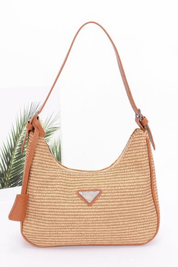 Faux Leather Shoulder Bag with Woven Handle Detail