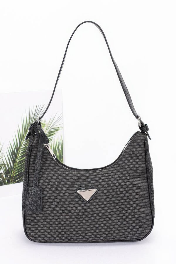 Faux Leather Shoulder Bag with Woven Handle Detail