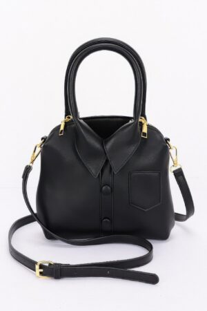 Structured Faux Leather Shirt-Style Top Handle Bag