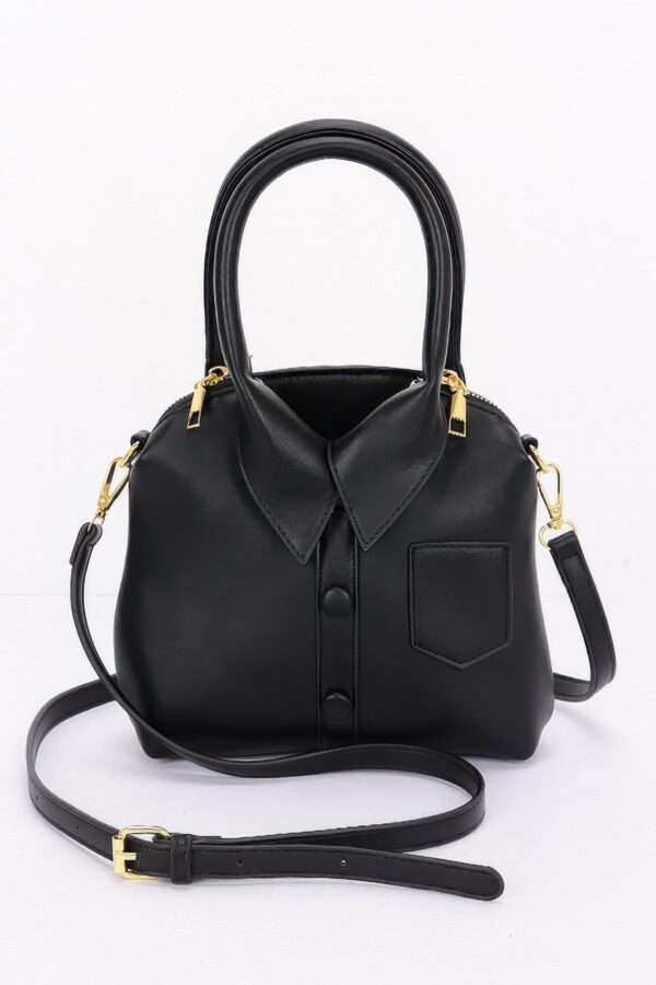 Structured Faux Leather Shirt-Style Top Handle Bag