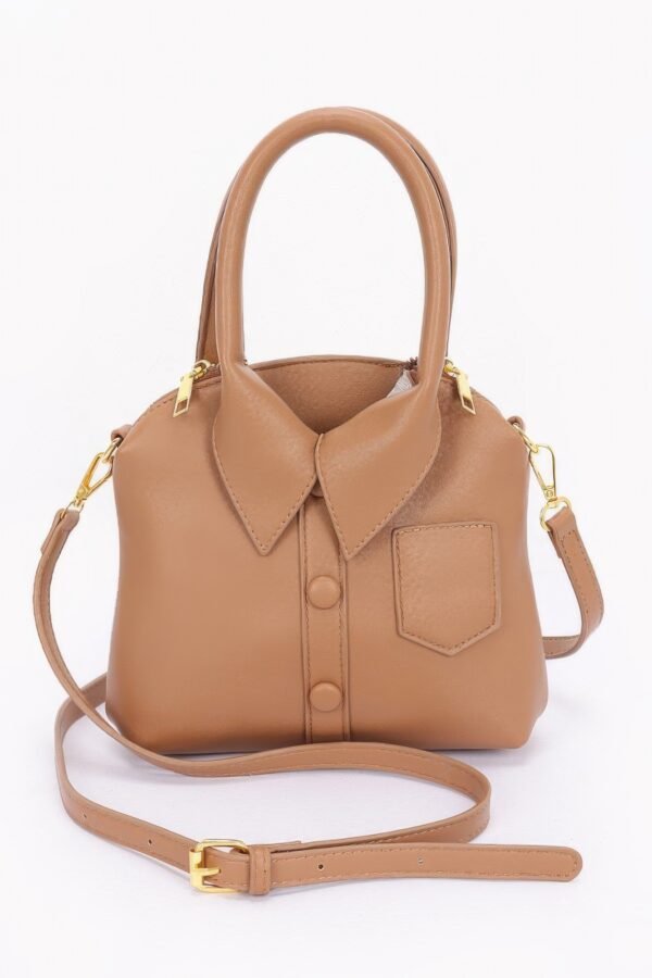 Structured Faux Leather Shirt-Style Top Handle Bag