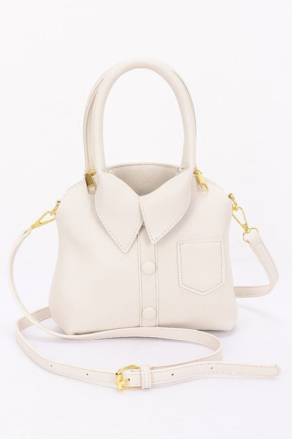 Structured Faux Leather Shirt-Style Top Handle Bag