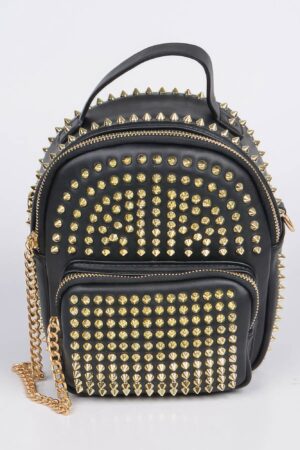 Studded Backpack with Chain Zipper – Polyurethane
