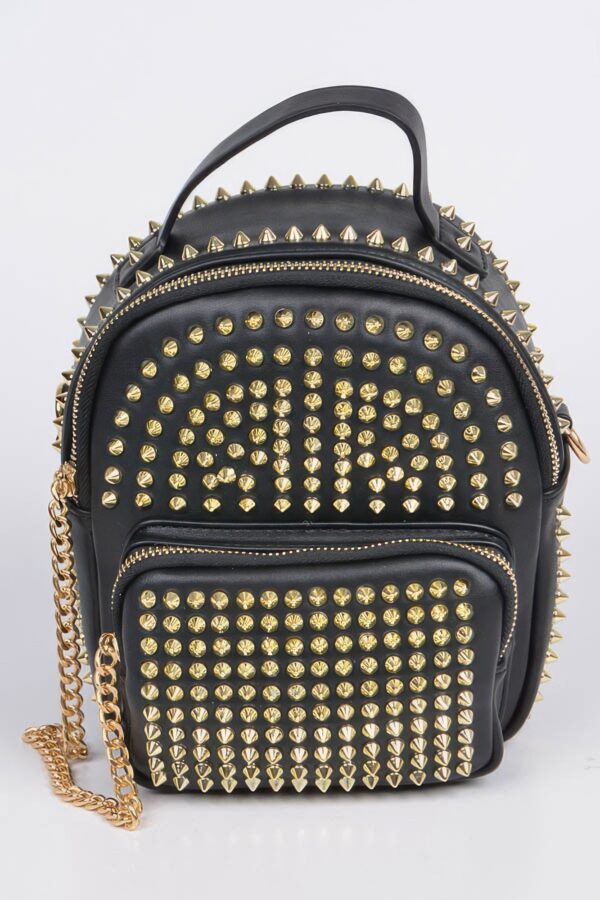 Studded Backpack with Chain Zipper – Polyurethane