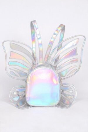 Shiny Butterfly-Inspired Backpack with Metal Accents