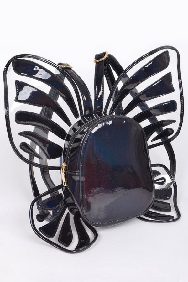 Shiny Butterfly-Inspired Backpack with Metal Accents