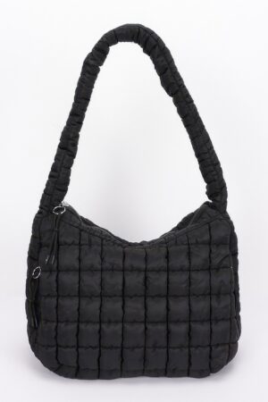 Quilted Nylon Padded Crossbody Bag – Black, Ivory