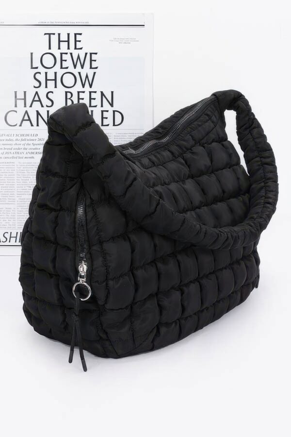 Quilted Nylon Padded Crossbody Bag – Black, Ivory