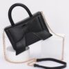 Faux Leather Ribbon Top-Handle Bag – Compact Structured Purse