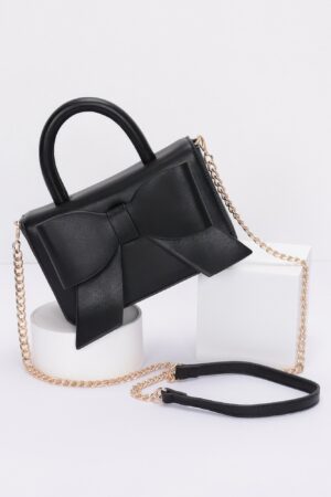 Faux Leather Ribbon Top-Handle Bag – Compact Structured Purse