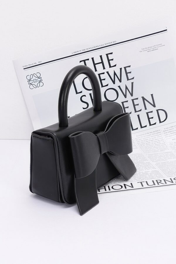 Faux Leather Ribbon Top-Handle Bag – Compact Structured Purse
