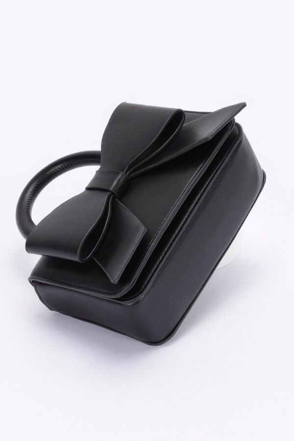 Faux Leather Ribbon Top-Handle Bag – Compact Structured Purse
