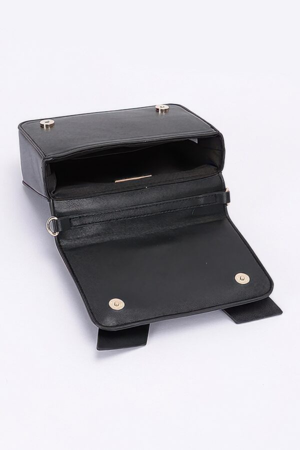 Faux Leather Ribbon Top-Handle Bag – Compact Structured Purse