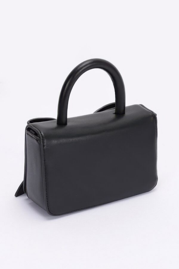 Faux Leather Ribbon Top-Handle Bag – Compact Structured Purse