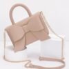 Faux Leather Ribbon Top-Handle Bag – Compact Structured Purse