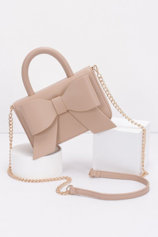 Faux Leather Ribbon Top-Handle Bag – Compact Structured Purse