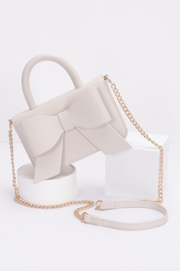 Faux Leather Ribbon Top-Handle Bag – Compact Structured Purse
