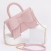 Faux Leather Ribbon Top-Handle Bag – Compact Structured Purse