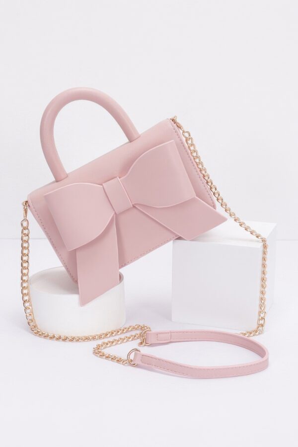 Faux Leather Ribbon Top-Handle Bag – Compact Structured Purse