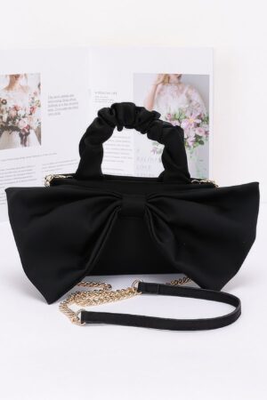 Nylon Top-Handle Clutch with Bow Front Accent