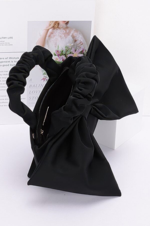 Nylon Top-Handle Clutch with Bow Front Accent