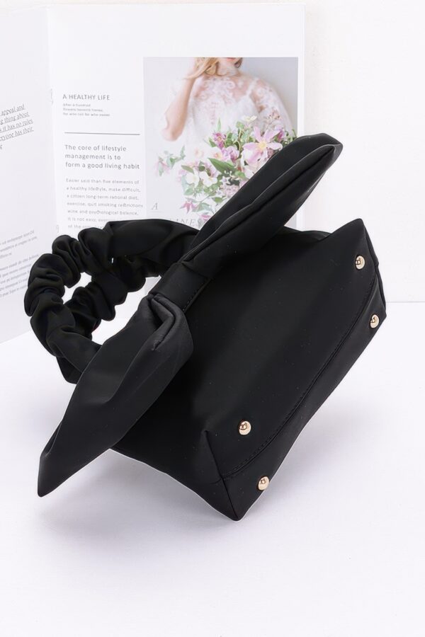 Nylon Top-Handle Clutch with Bow Front Accent