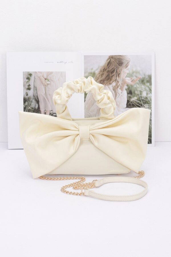 Nylon Top-Handle Clutch with Bow Front Accent