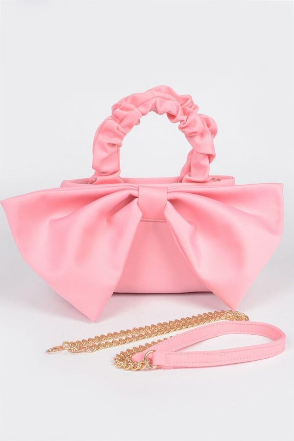 Nylon Top-Handle Clutch with Bow Front Accent