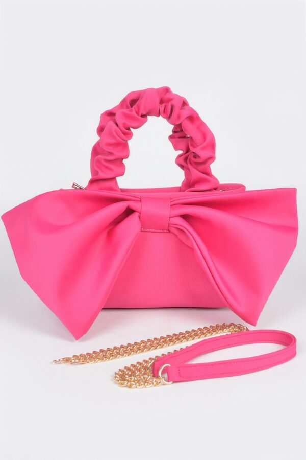 Nylon Top-Handle Clutch with Bow Front Accent