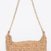 Faux Straw Zip Chain Shoulder Clutch – Mixed Metal Accents