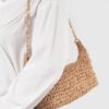 Faux Straw Zip Chain Shoulder Clutch – Mixed Metal Accents